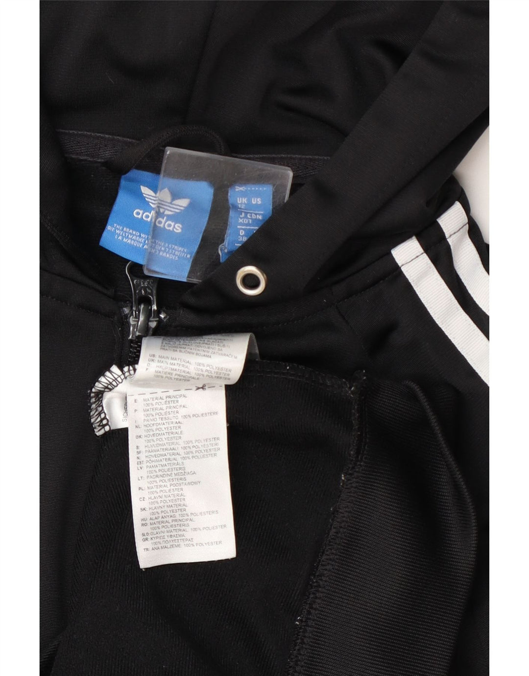 Damski sweter Adidas z grafiką i zamkiem błyskawicznym UK 12, średni czarny poliester