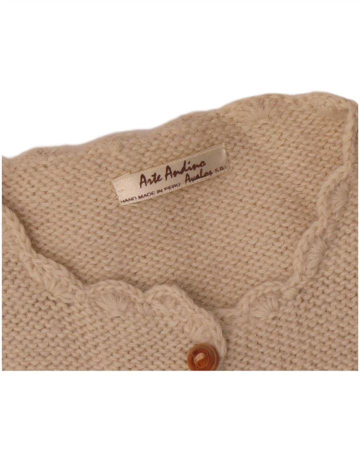 Sweter damski w stylu vintage, krótki kardigan UK 14, średni beż