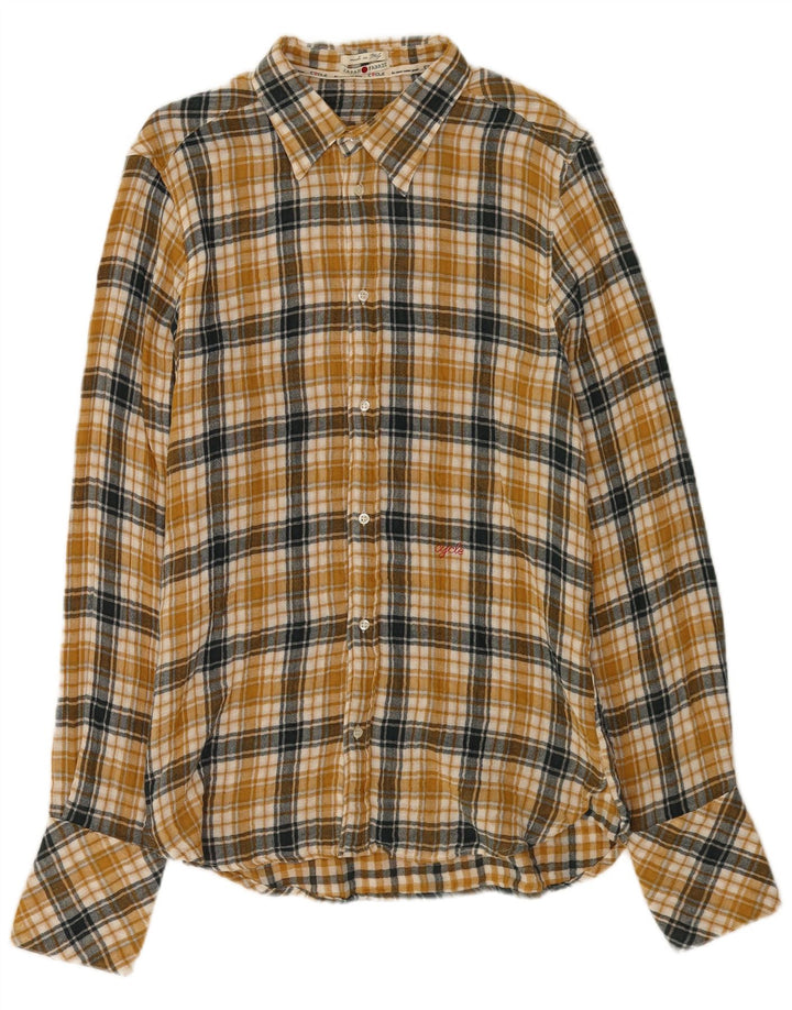 Męska koszula flanelowa w kratkę, XL, żółta, bawełniana w kratę
