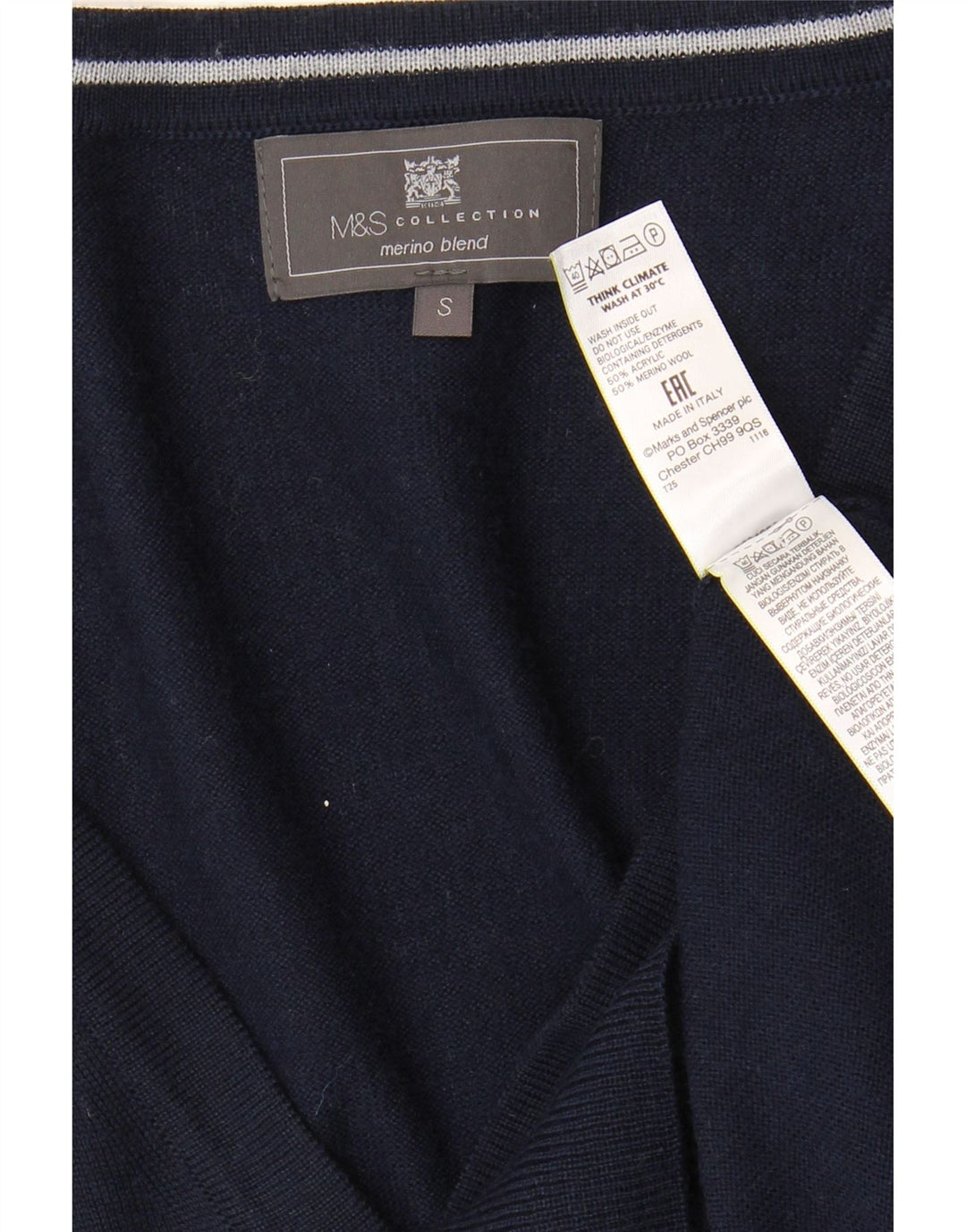 Marks & Spencer Męski sweter rozpinany, mały, granatowy, akrylowy