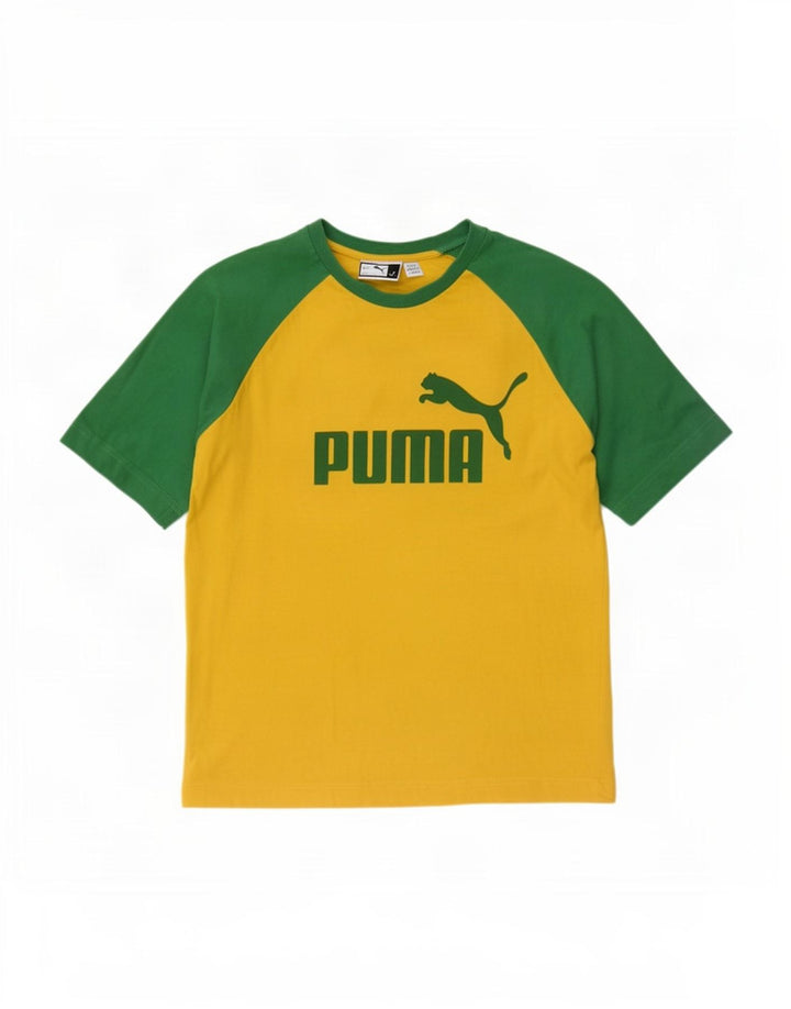 Męski T-shirt Puma z grafiką, mały, żółty, z blokami kolorów