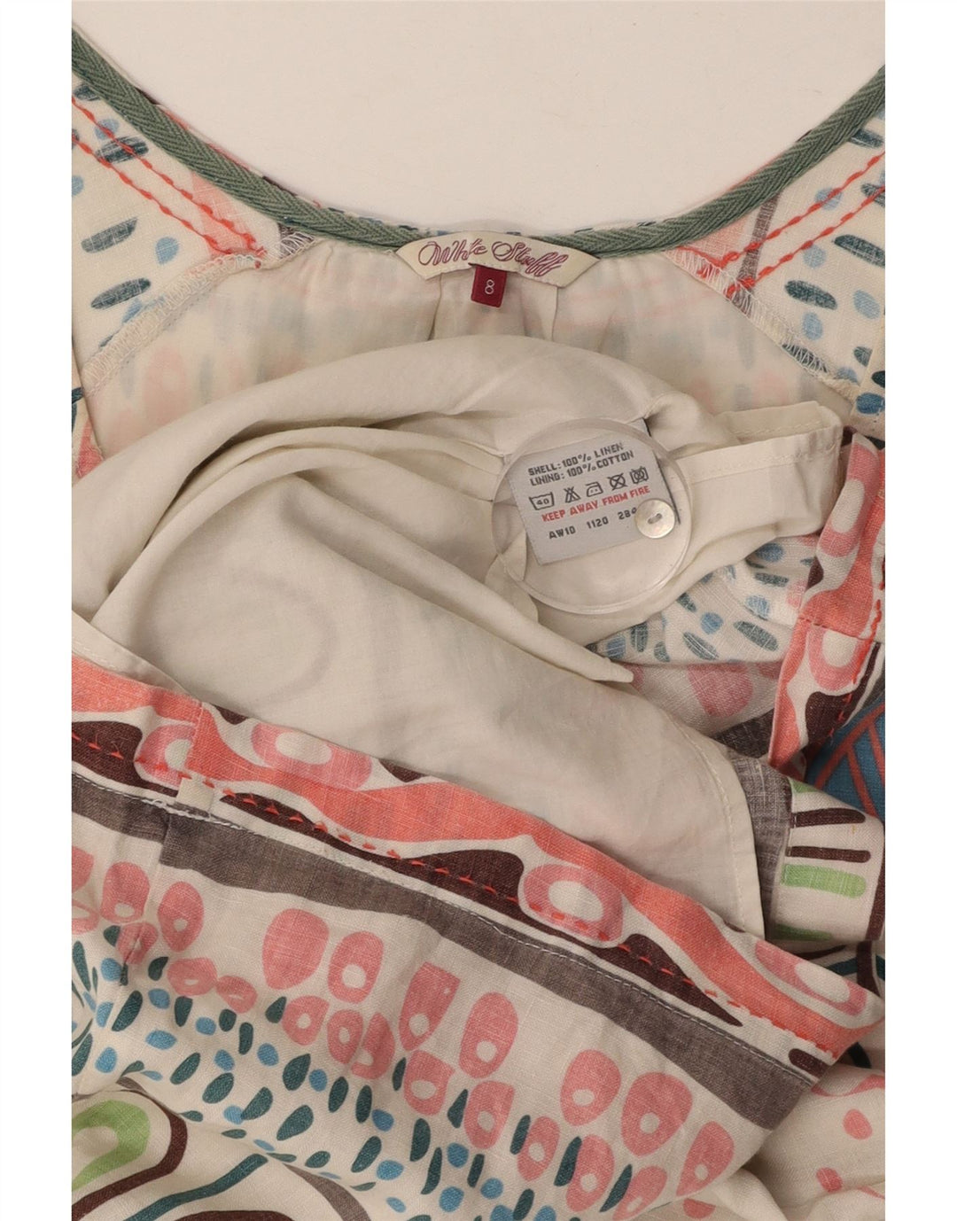 WHITE STUFF Damska sukienka typu shift UK 8 Mała, biała, lniana w kwiaty