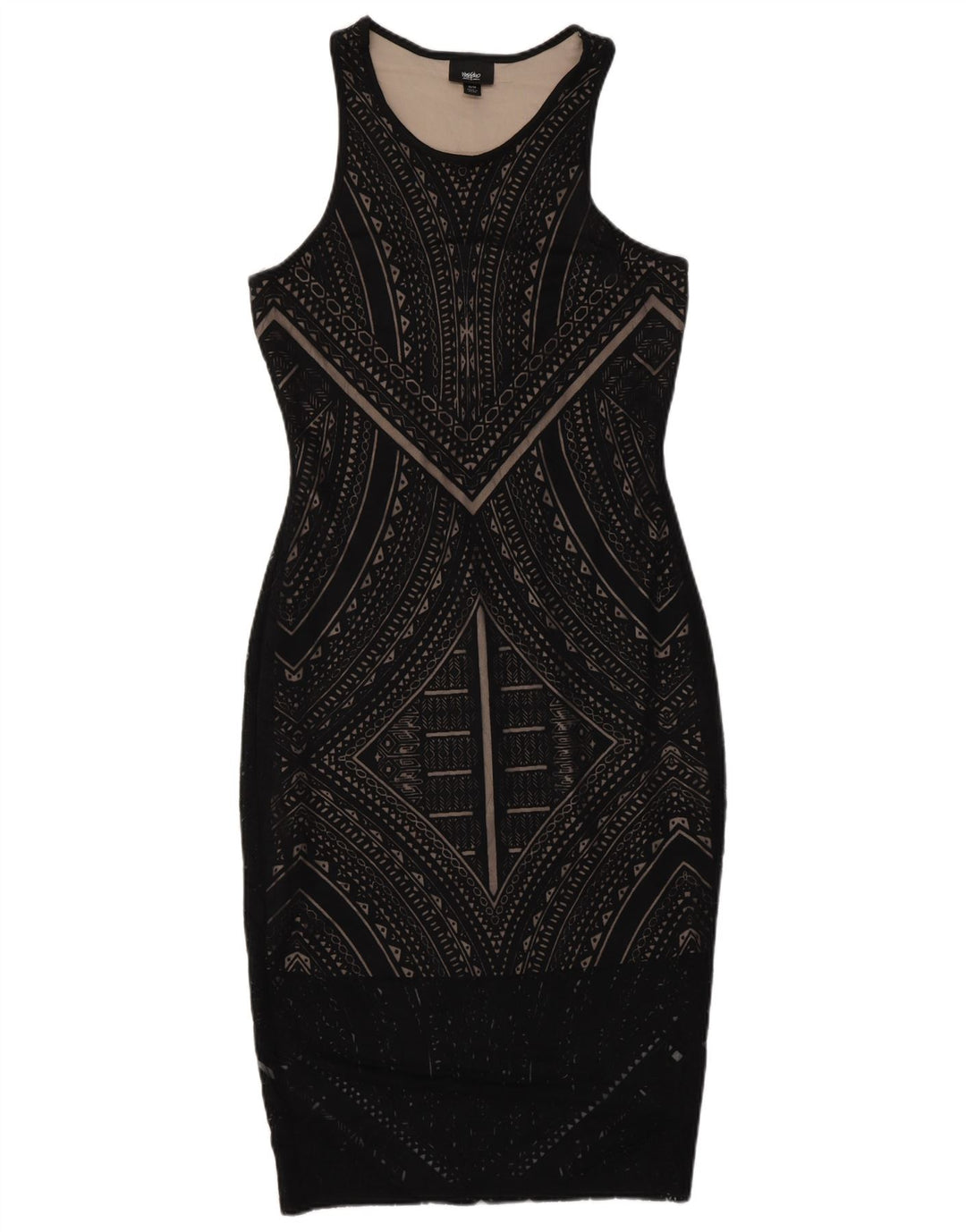 Damska obcisła sukienka bez rękawów MOSSIMO UK 6 XS, czarna, geometryczna wiskoza