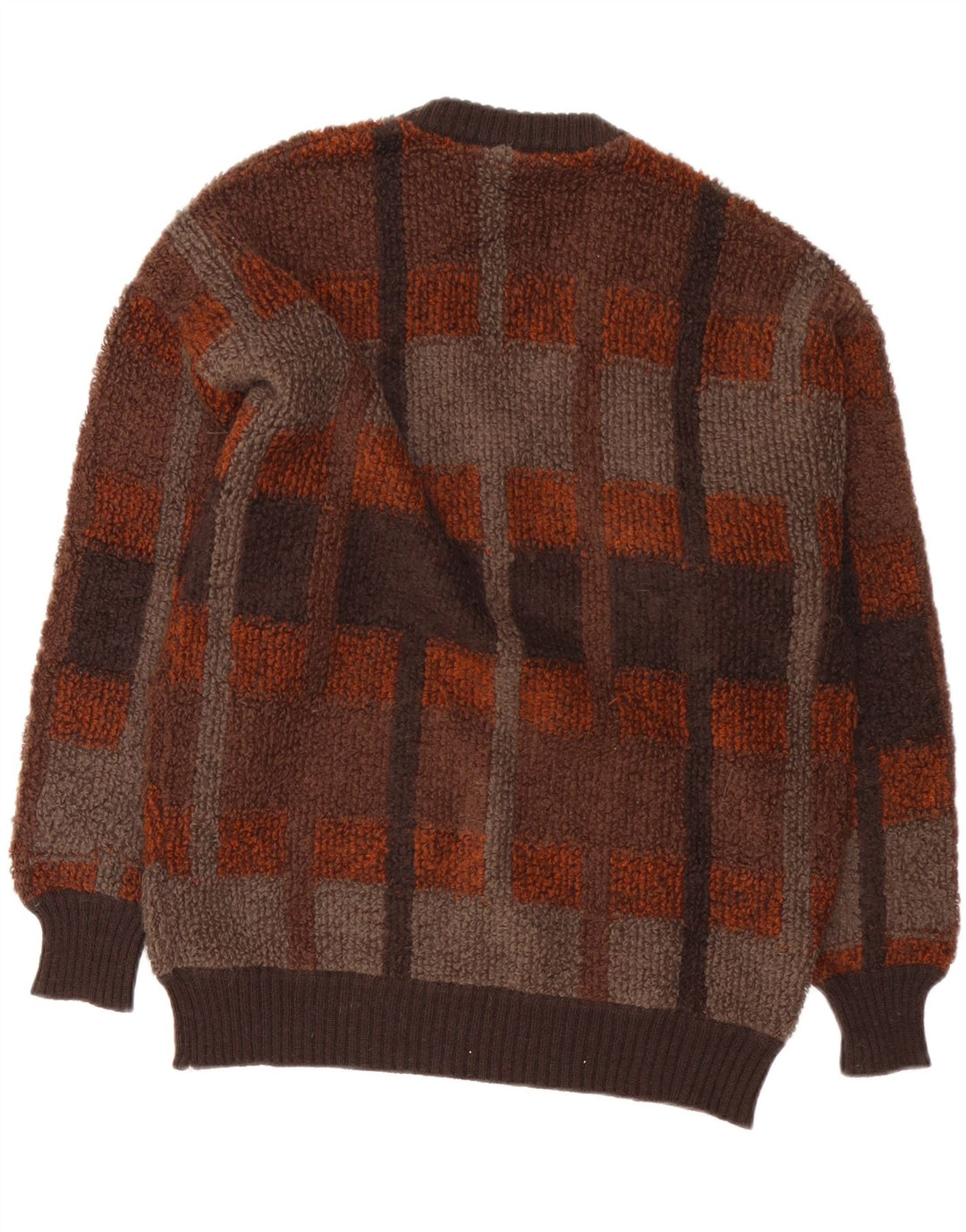 Bramante Męski sweter z dekoltem w kształcie litery V, średnio-brązowy, w kratkę, retro
