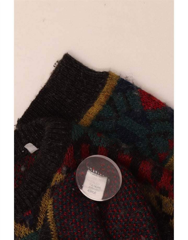 Vintage męski sweter z dekoltem w łódkę, duży, czerwony, geometryczny wełniany