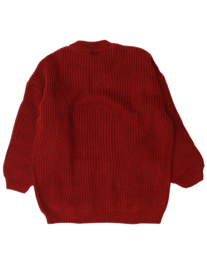 Vintage damski sweter oversize z okrągłym dekoltem, EU 38/40, średni bordowy