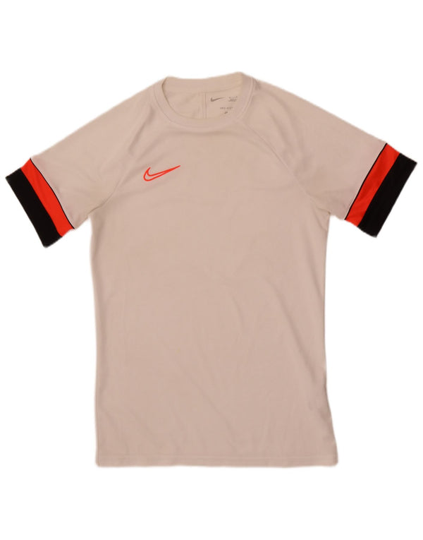 Męski T-shirt Nike Dri Fit, mały, biały, poliestrowy blok kolorów
