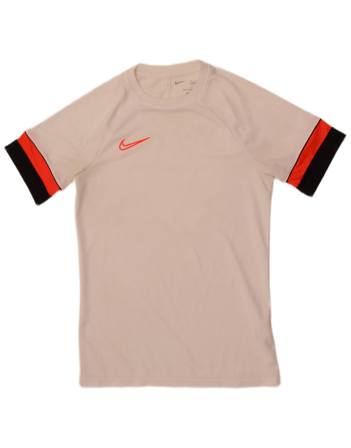 Męski T-shirt Nike Dri Fit, mały, biały, poliestrowy blok kolorów