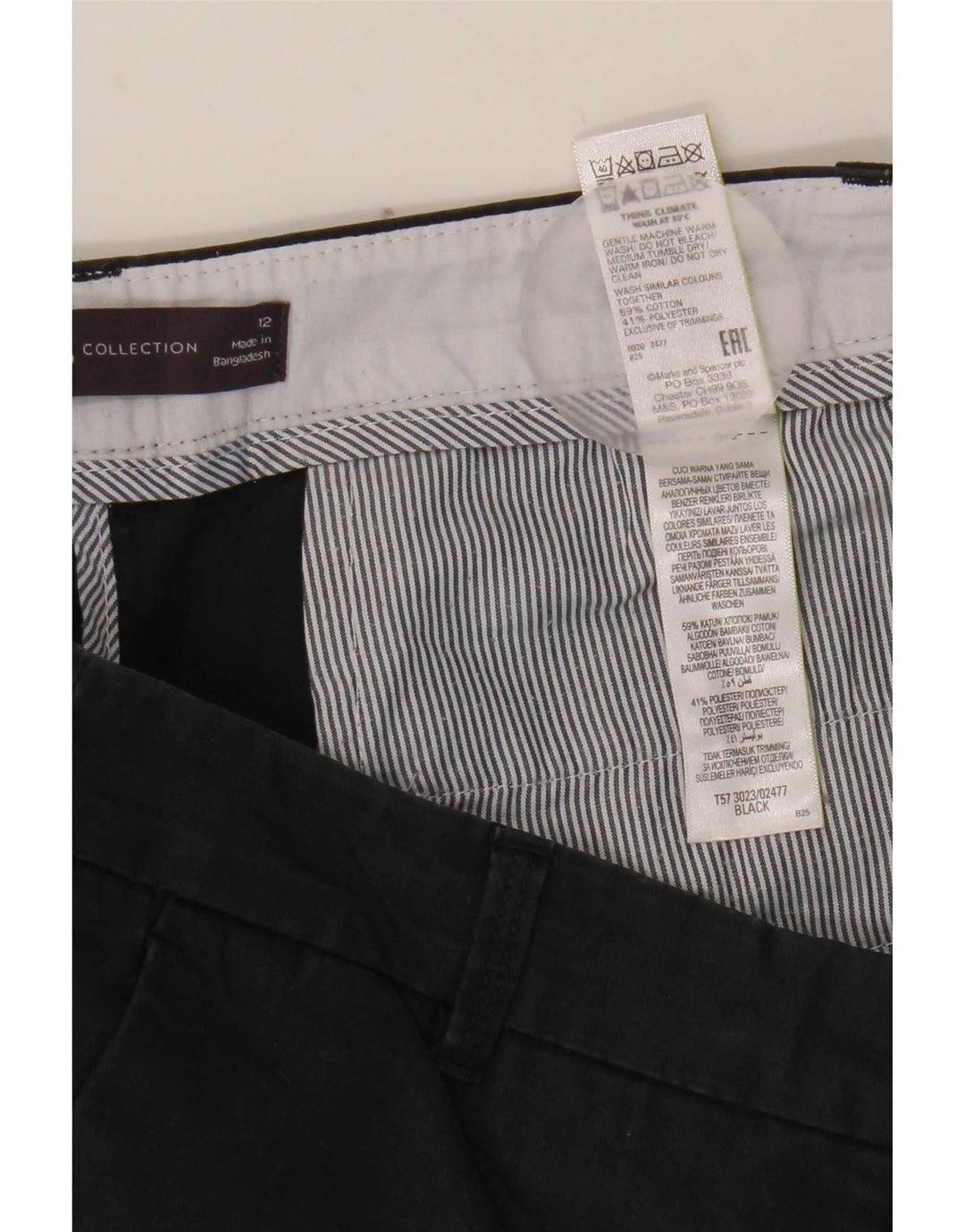 Marks & Spencer Damskie spodenki Chino UK 12 Medium W32 Czarne bawełniane