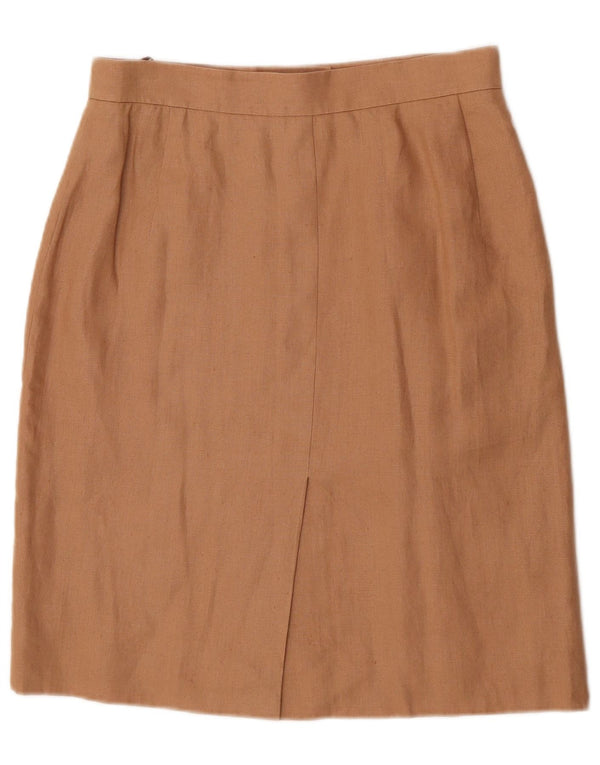 HERMES Damska prosta spódnica IT 44 Medium W30 Beżowa lniana