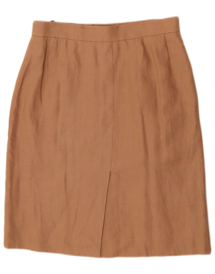 HERMES Damska prosta spódnica IT 44 Medium W30 Beżowa lniana