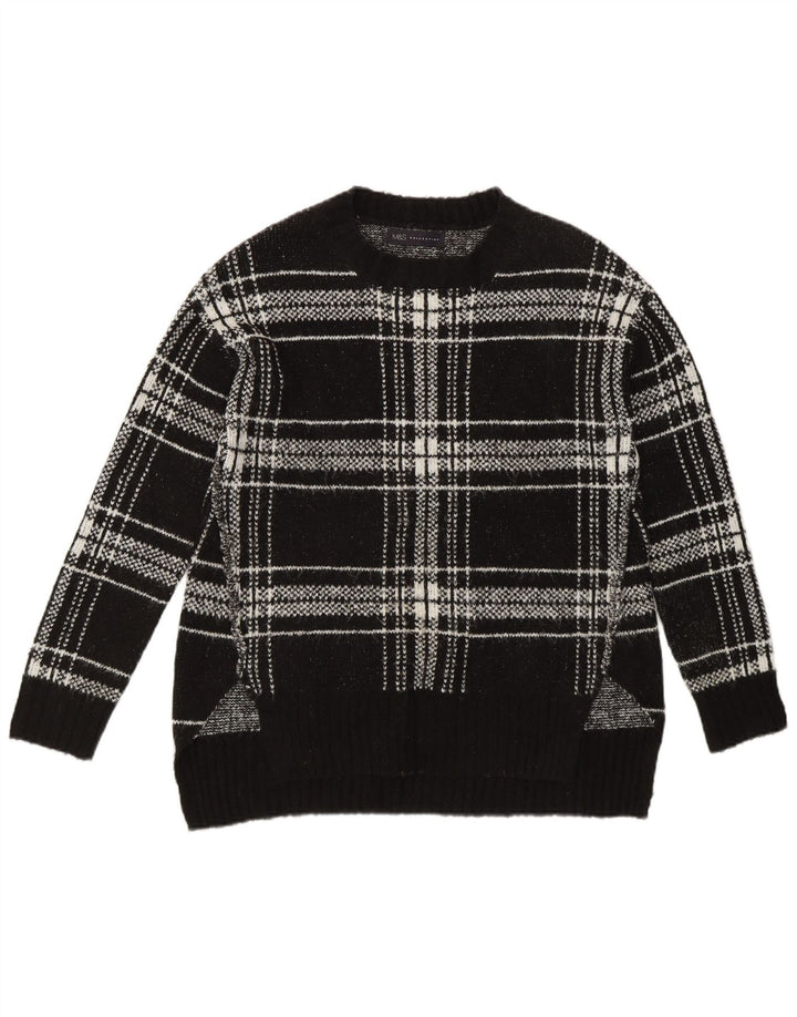MARKS & SPENCER Womens Crew Neck Jumper Sweater UK 10 Small Black Check