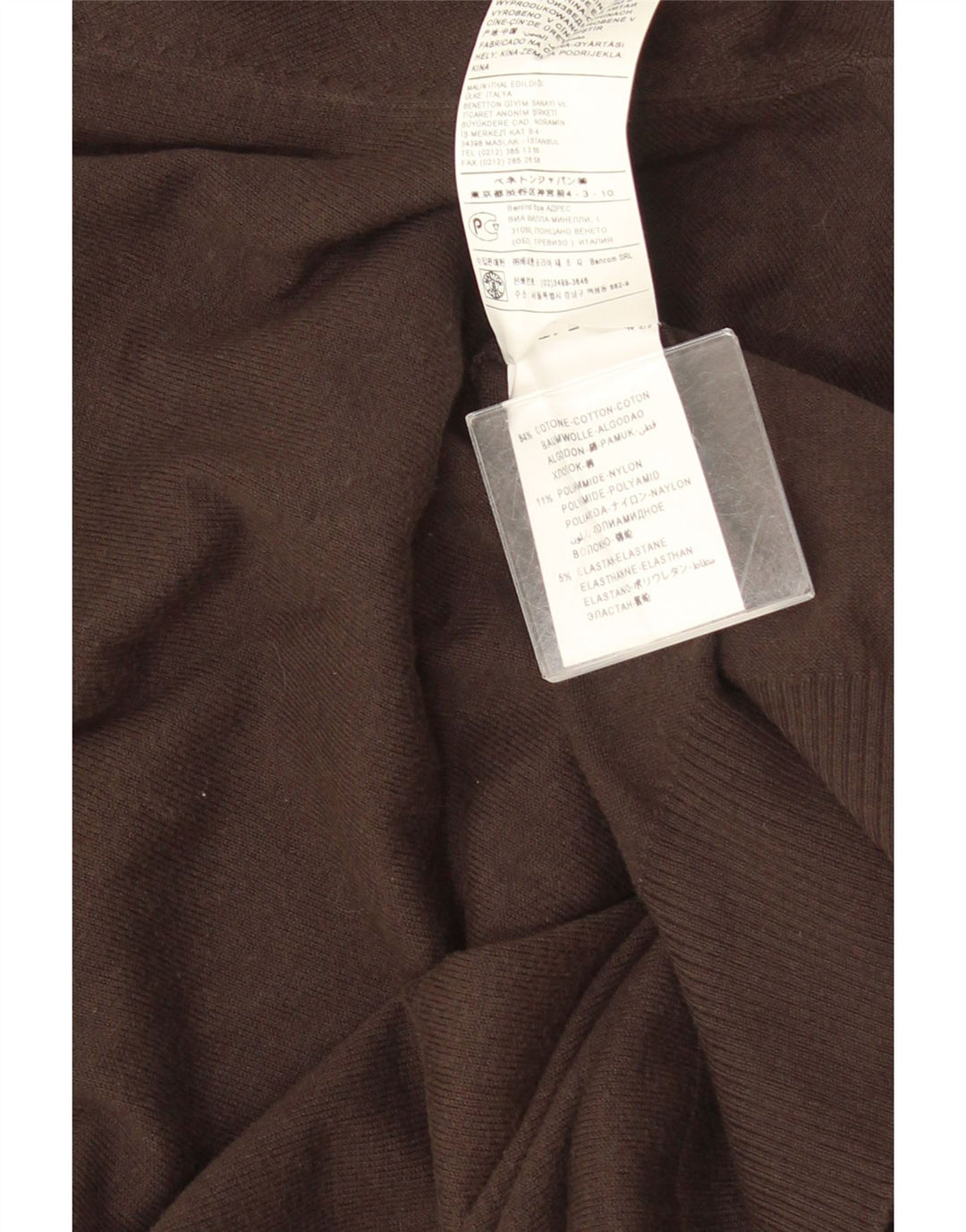 Męski sweter Benetton z dekoltem w kształcie litery V, duży, brązowy, bawełniany