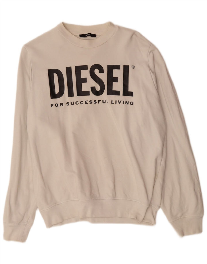 Męska bluza z grafiką DIESEL, mała, z białej bawełny