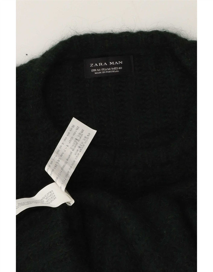 Męski sweter z okrągłym dekoltem Zara, średni zielony akryl