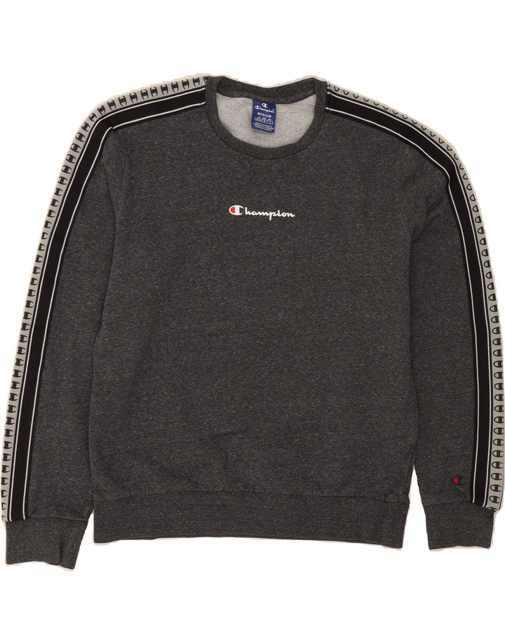 CHAMPION Womens Graphic Sweatshirt Jumper UK 14 Medium Grey Colourblock Vintage Champion and Second-Hand Champion from Messina Hembry 
