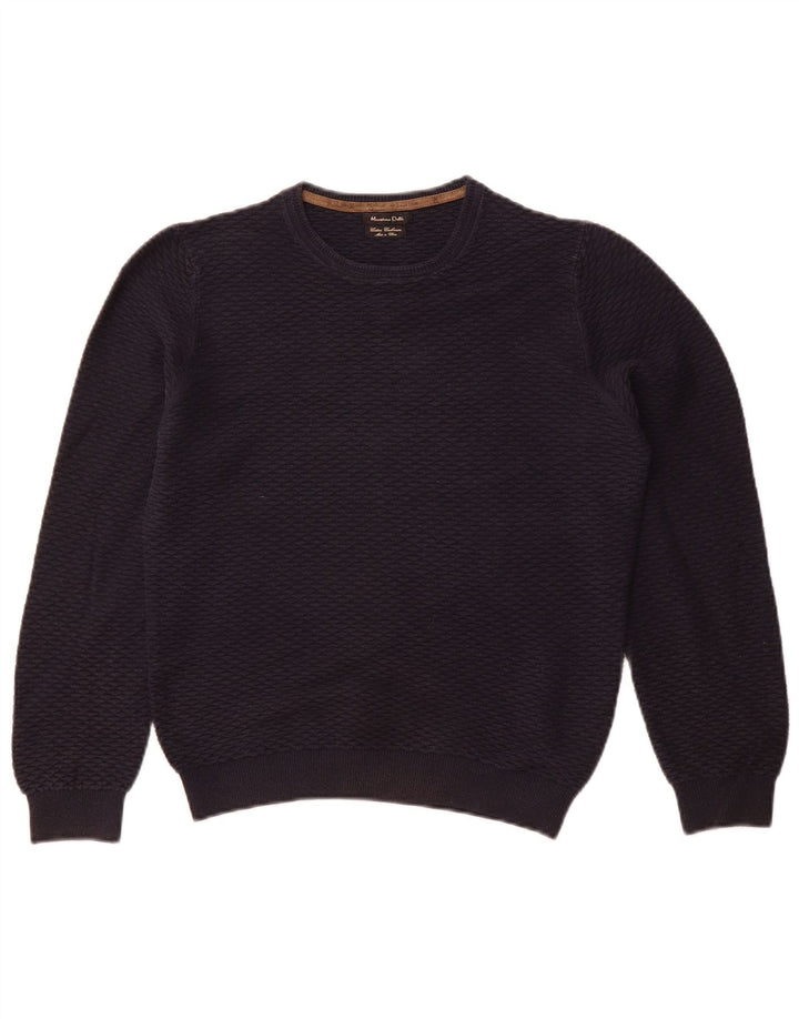 MASSIMO DUTTI Damski sweter z dekoltem w łódkę UK 10, mały, granatowy, bawełniany