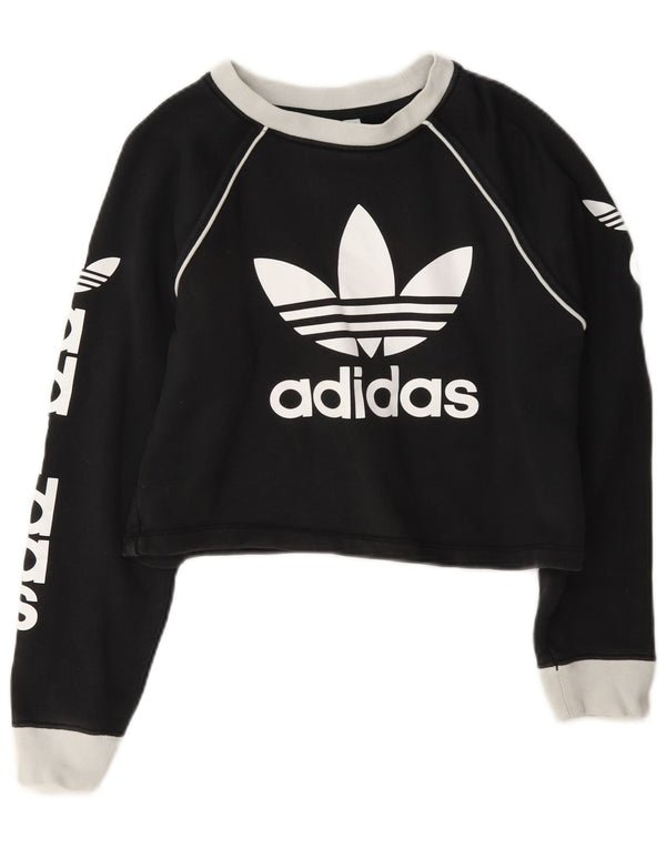 Damska bluza Adidas Crop Graphic Jumper UK 4 XS Szary blok kolorów