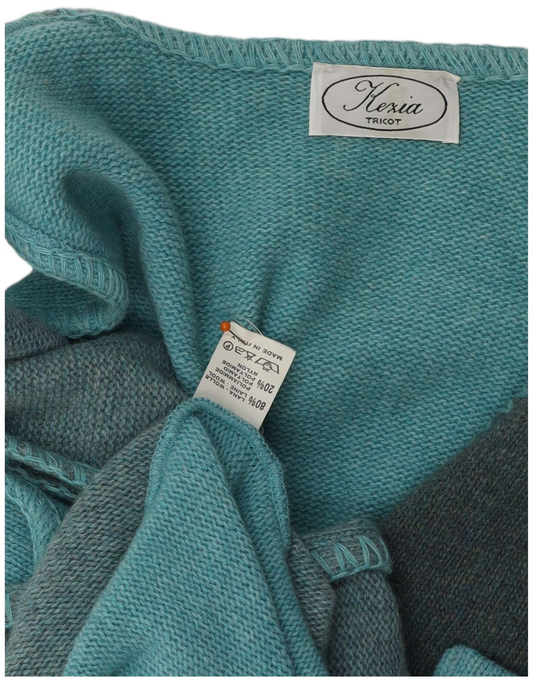 Sweter damski VINTAGE UK 14, duży turkusowy blok kolorów