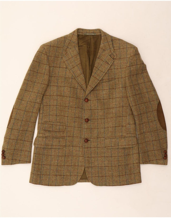 Męska marynarka zapinana na 3 guziki VINTAGE IT 52 XL Khaki, wełniana kratka
