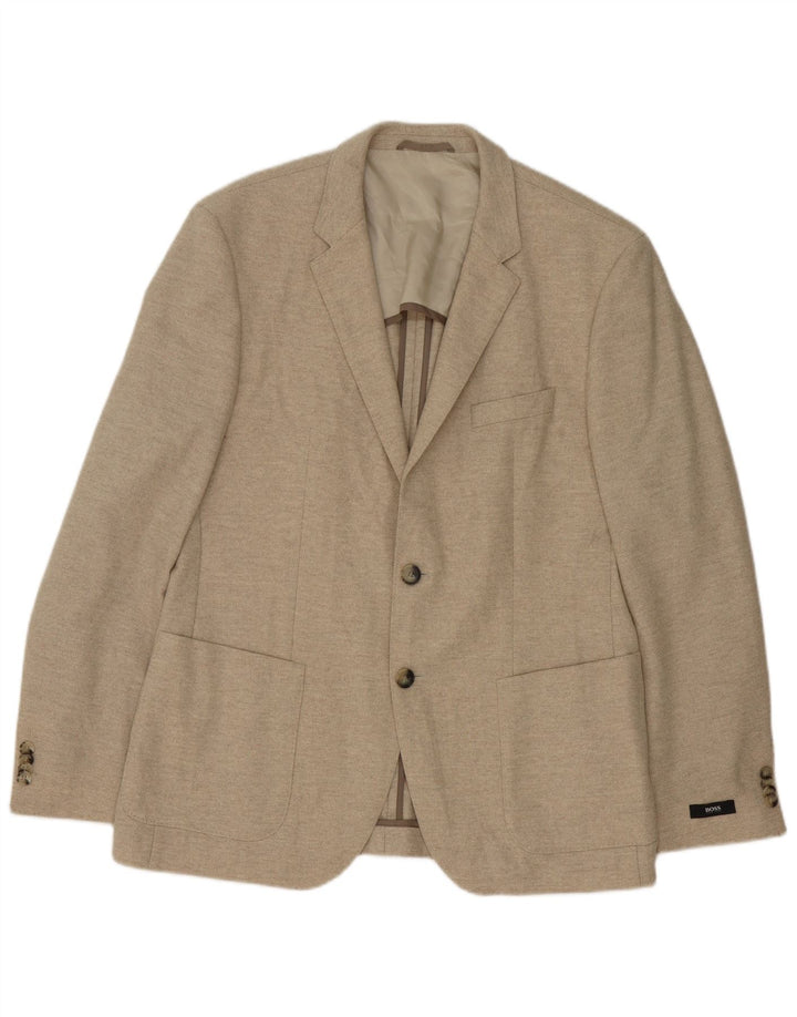Męska marynarka zapinana na 2 guziki Hugo Boss EU 52 XL Beżowa dziewicza wełna