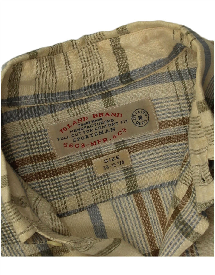 Koszula męska w stylu vintage, rozmiar 39 15 1/4, pościel w średnią beżową kratkę
