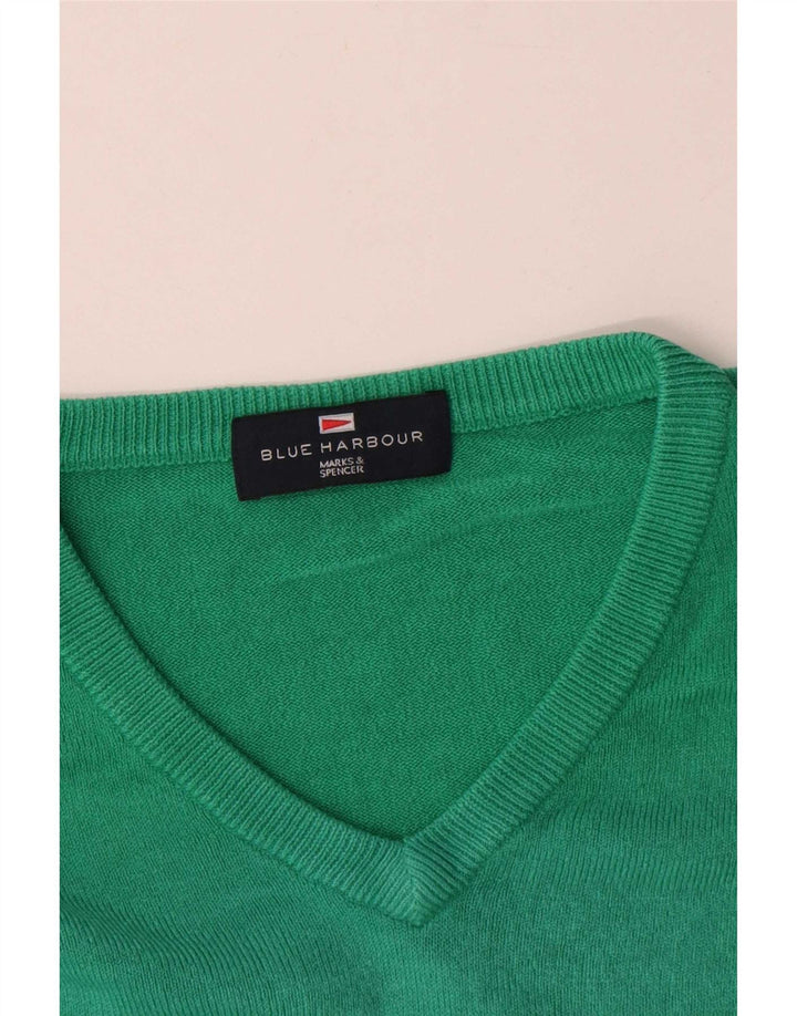 Męski sweter Marks & Spencer Blue Harbor z dekoltem w kształcie litery V, duży, zielony