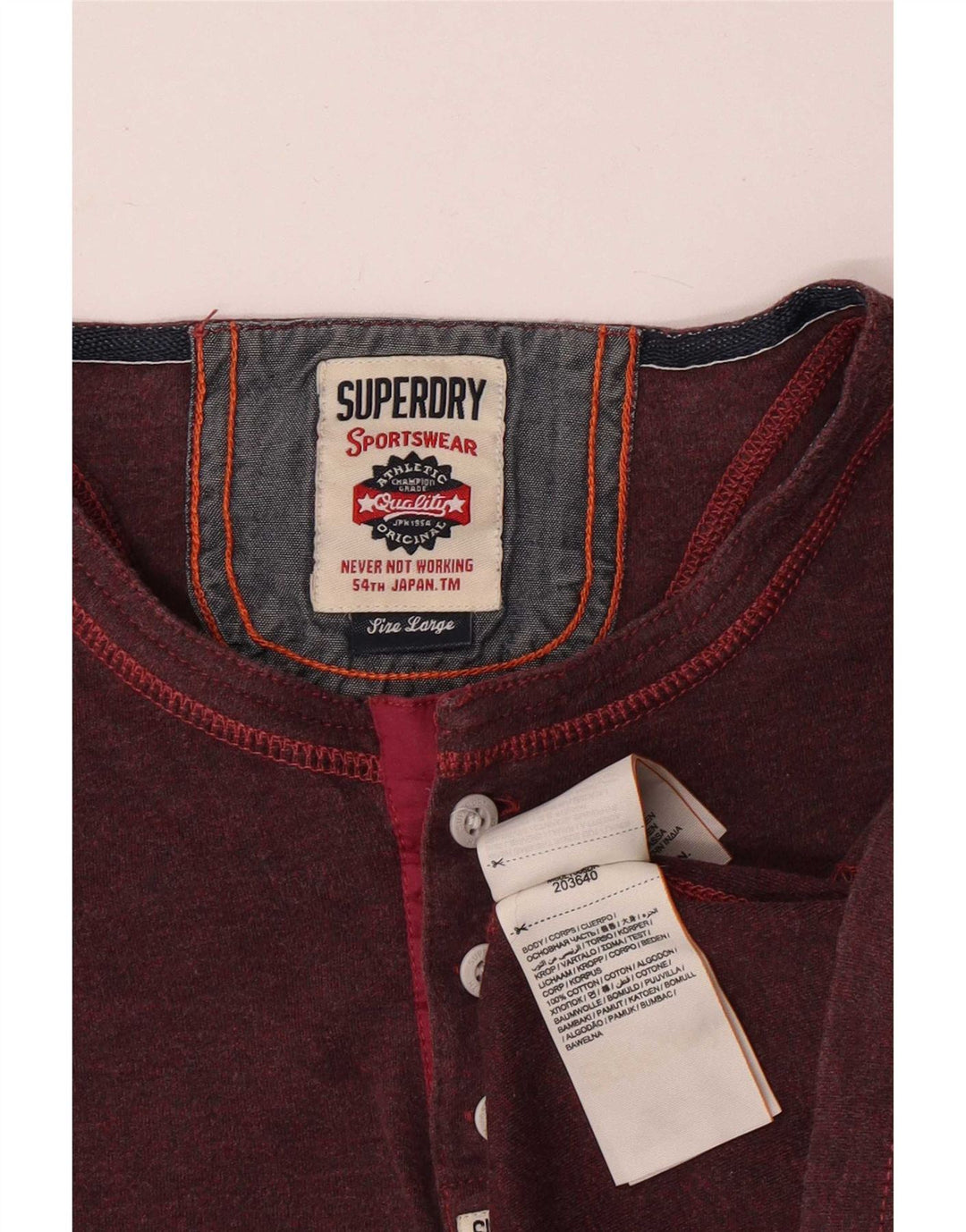 Męski top Superdry o dopasowanym kroju z długim rękawem, duży, bordowy, bawełniany