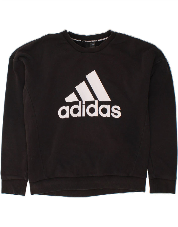 ADIDAS Womens Oversized Graphic Sweatshirt Jumper UK 12/14 Medium Black Vintage Adidas and Second-Hand Adidas from Messina Hembry 