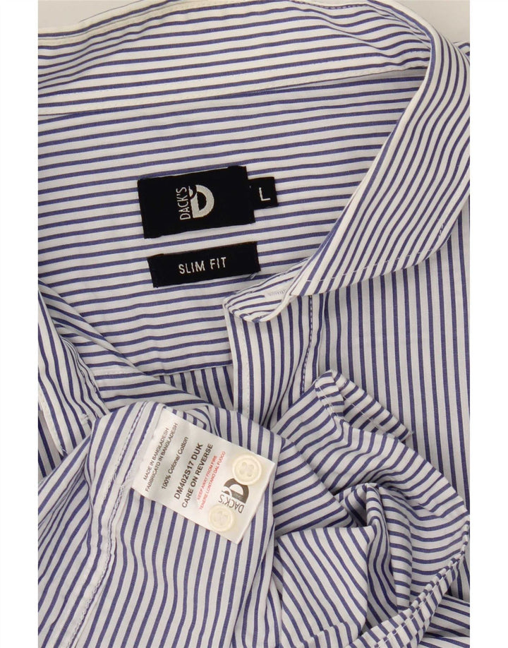 Koszula męska slim fit firmy Dack's, duża, niebieska, bawełniana w prążki