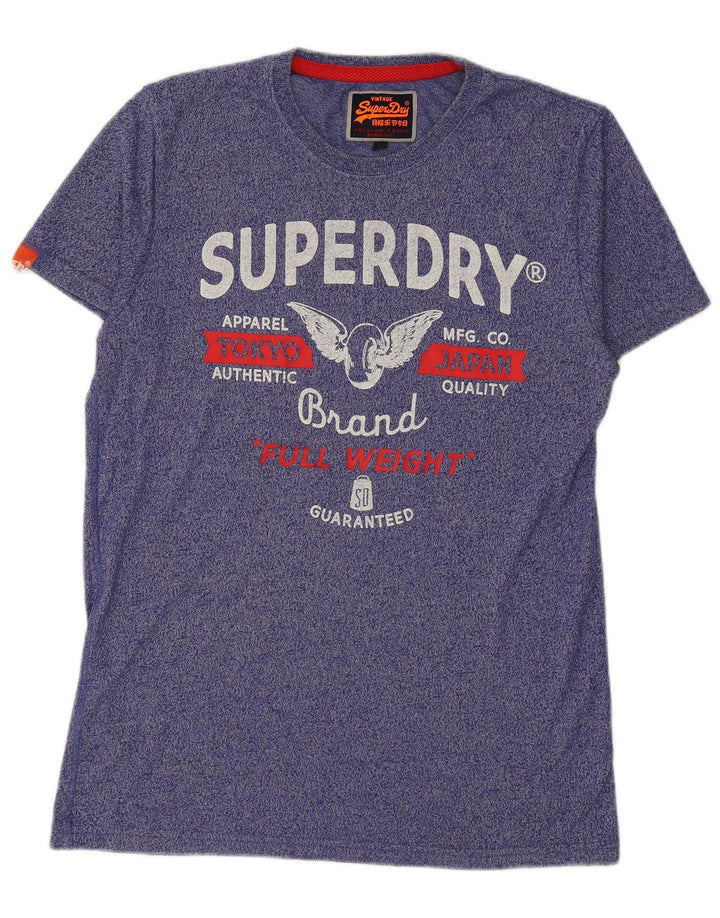 SUPERDRY Męski T-shirt z grafiką, duży, niebieski, bawełniany w cętki
