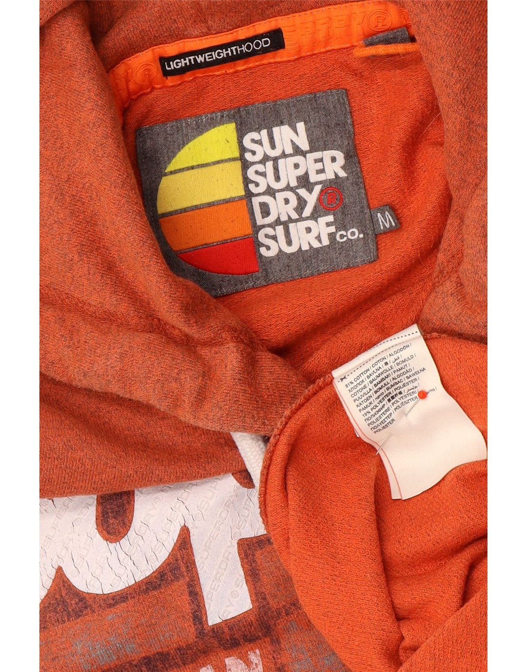 Męski sweter z kapturem Superdry z grafiką, średni pomarańczowy, bawełniany