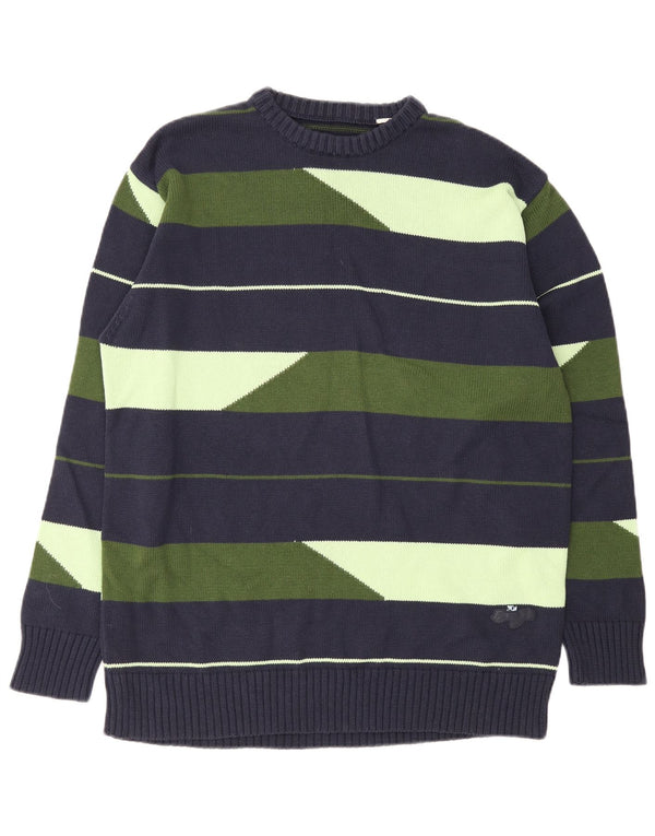 Vintage męski sweter z wycięciem pod szyją, duży granatowy w paski