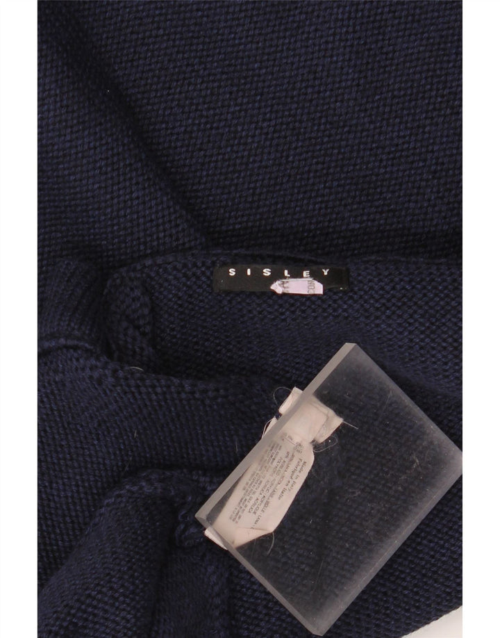 Męski sweter SISLEY z dekoltem w kształcie litery V, duży, granatowy, wełniany