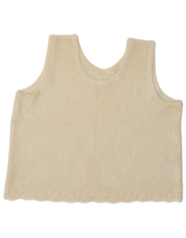 Vintage damski podkoszulek z krótką kamizelką UK 16, duży, w kolorze złamanej bieli, w kwiaty