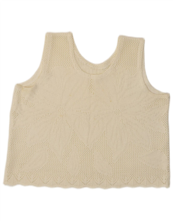 Vintage damski podkoszulek z krótką kamizelką UK 16, duży, w kolorze złamanej bieli, w kwiaty