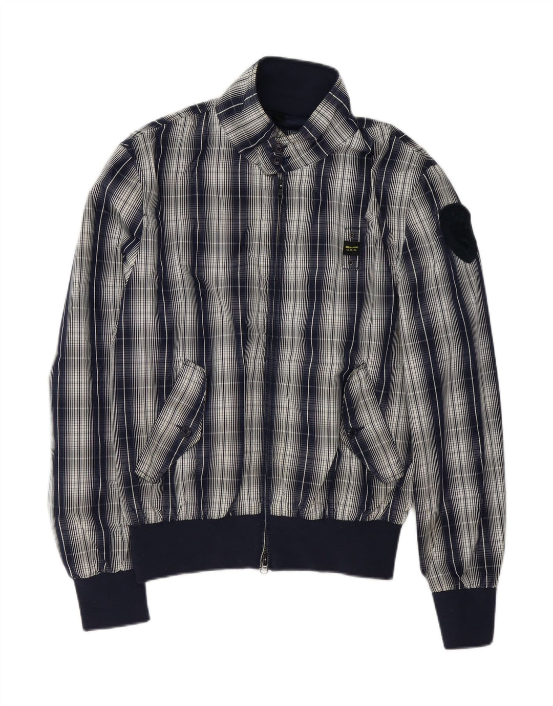 Męska kurtka bomberka Blauer UK 42 XL, granatowa, poliester w kratkę