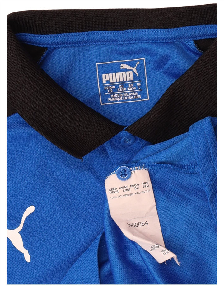 Męska koszulka polo z grafiką PUMA, duża, niebieska, poliestrowa z blokami kolorów