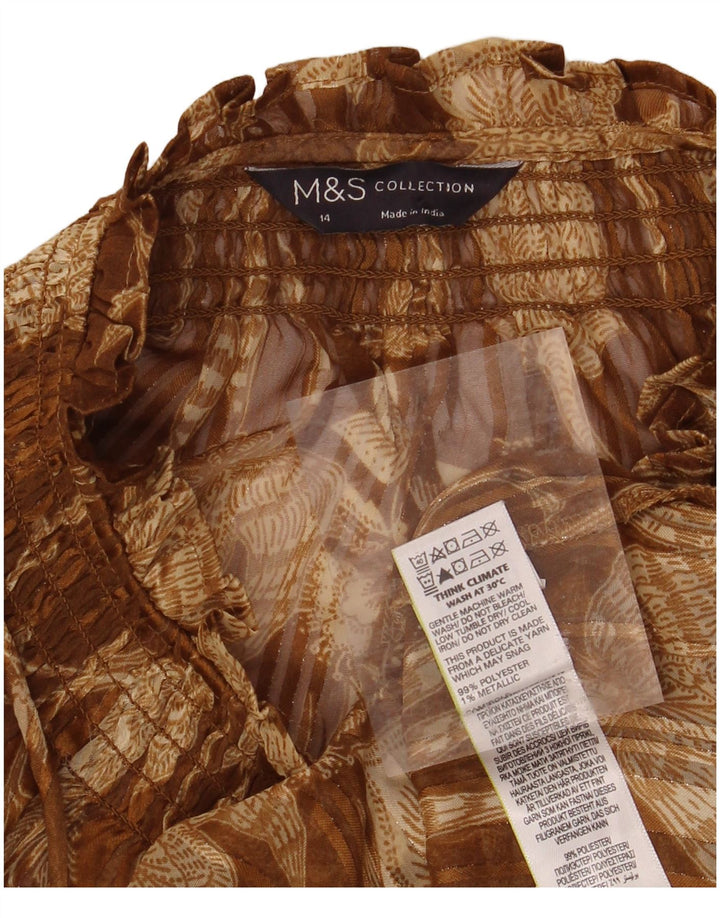 MARKS & SPENCER Womens Oversized Blouse Top UK 14 Large Brown Floral