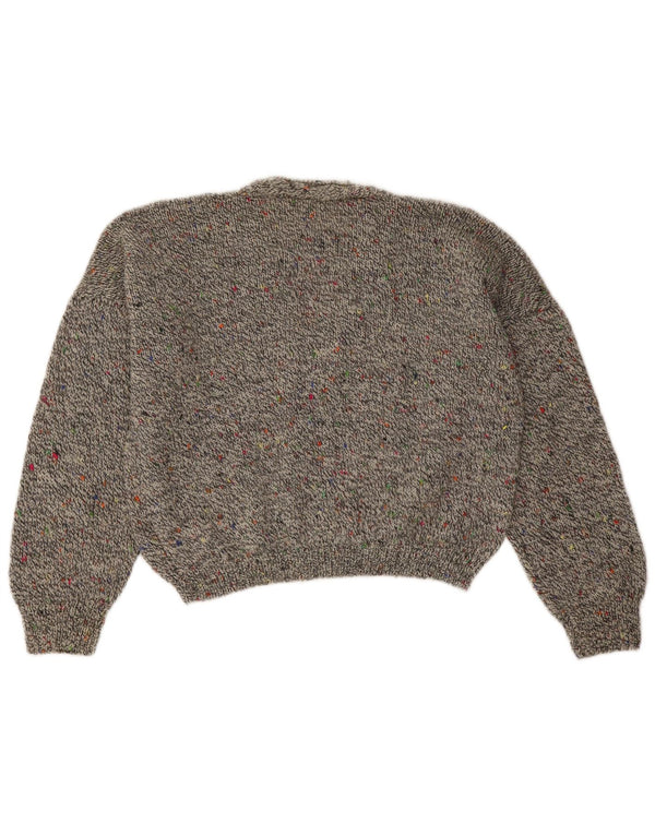 Vintage damski sweter z dekoltem w kształcie litery V, UK 16, duży, szary nakrapiany