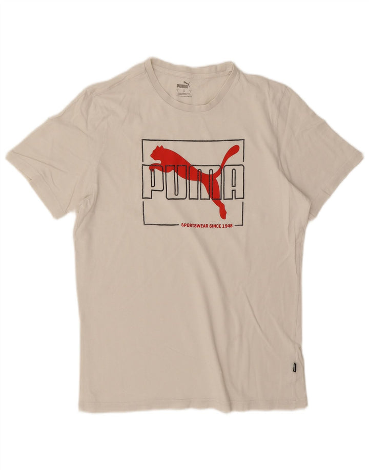 Męska koszulka z grafiką Puma, mała, biała, bawełniana