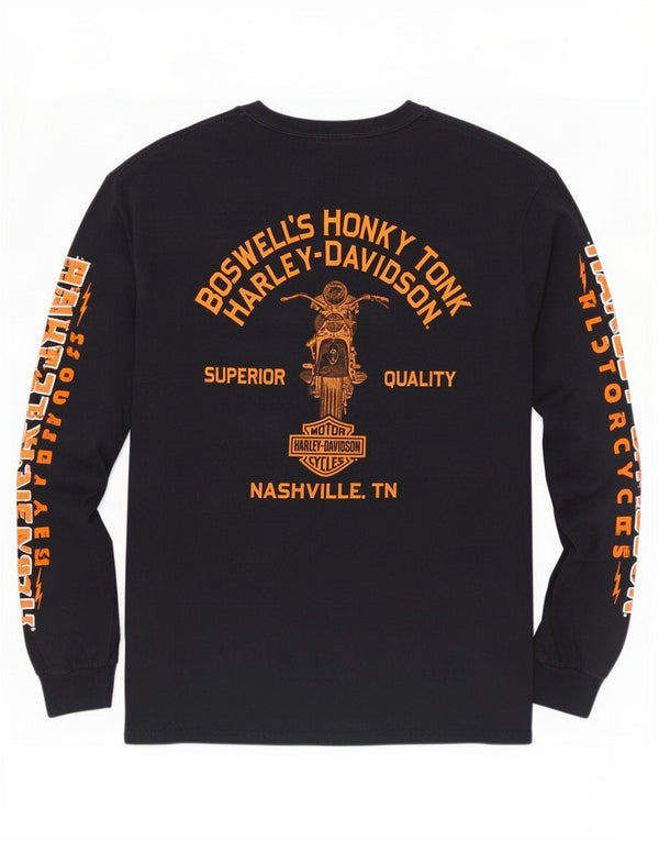 Męski graficzny top Harley Davidson z długim rękawem, duży, czarny, bawełniany