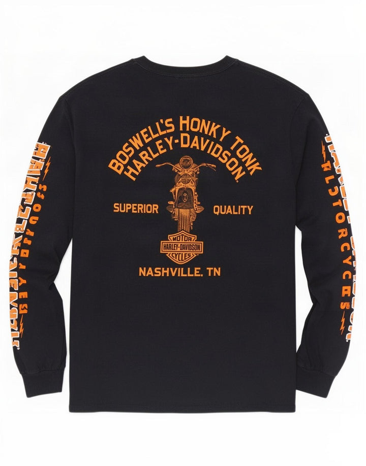 Męski graficzny top Harley Davidson z długim rękawem, duży, czarny, bawełniany