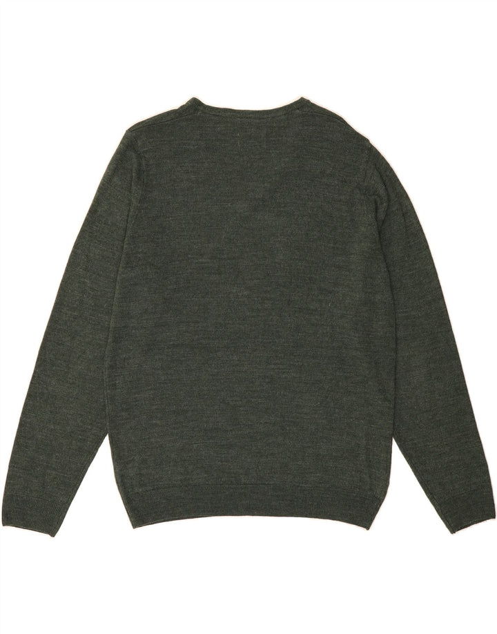 MARKS & SPENCER Mens V-Neck Jumper Sweater Large Green Acrylic Vintage Marks & Spencer and Second-Hand Marks & Spencer from Messina Hembry 