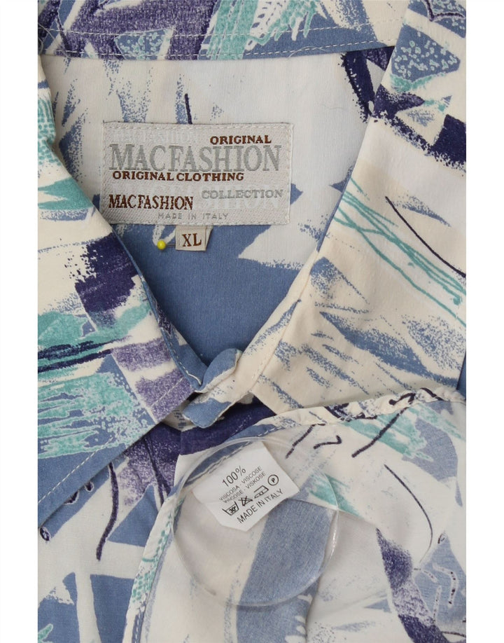 Męska koszula z krótkim rękawem MAC FASHION w abstrakcyjny wzór XL, niebieska wiskoza