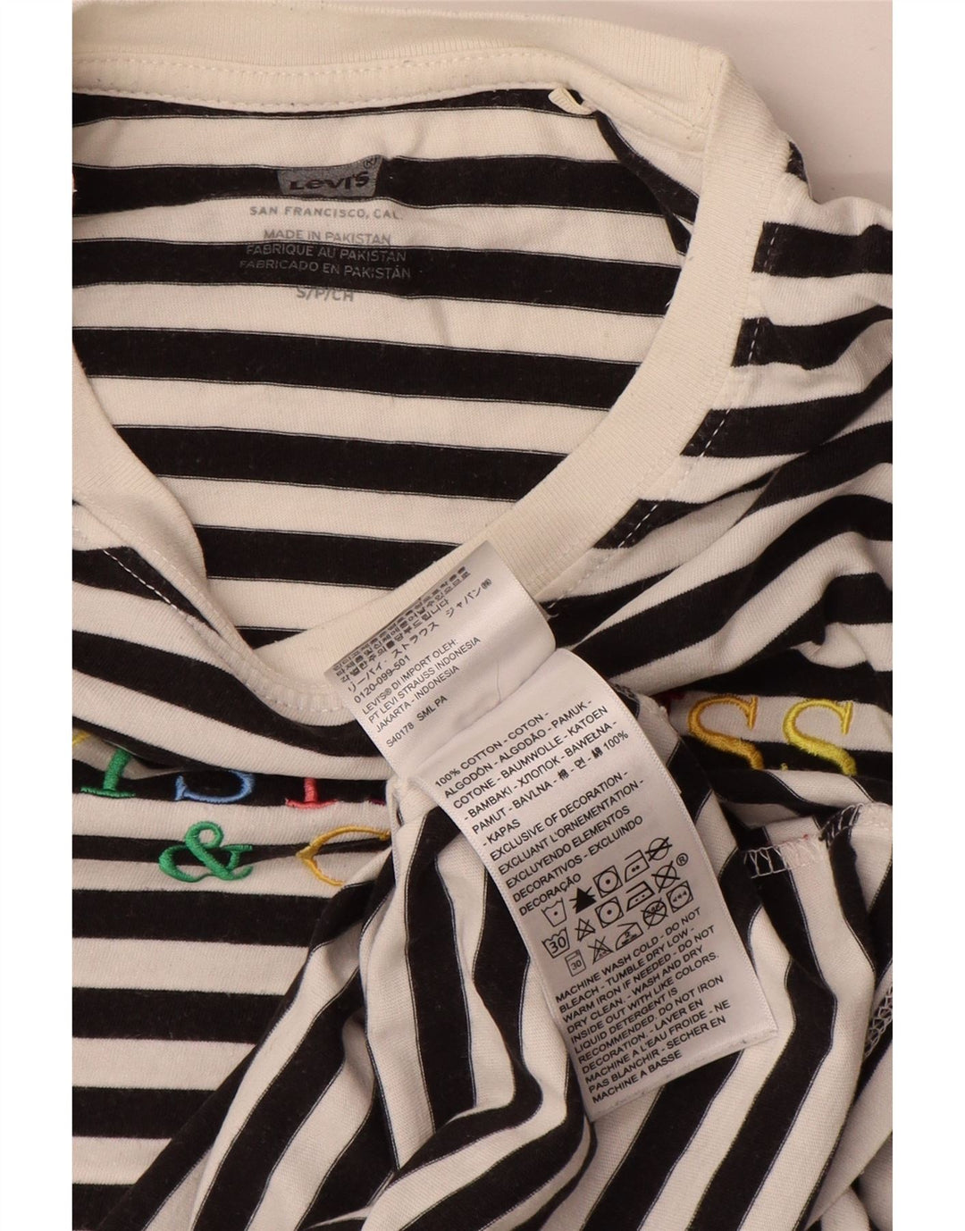 Damska koszulka Levi's Crop Graphic z długim rękawem, UK 10, w małe białe paski