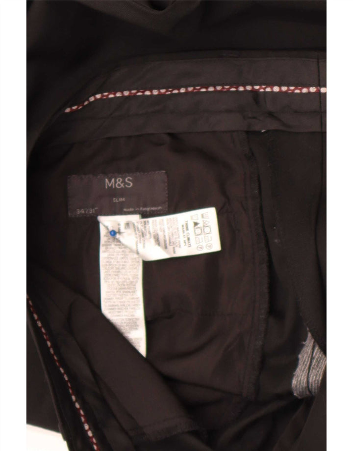 Męskie spodnie garniturowe Marks & Spencer W34 L31 Czarny poliester