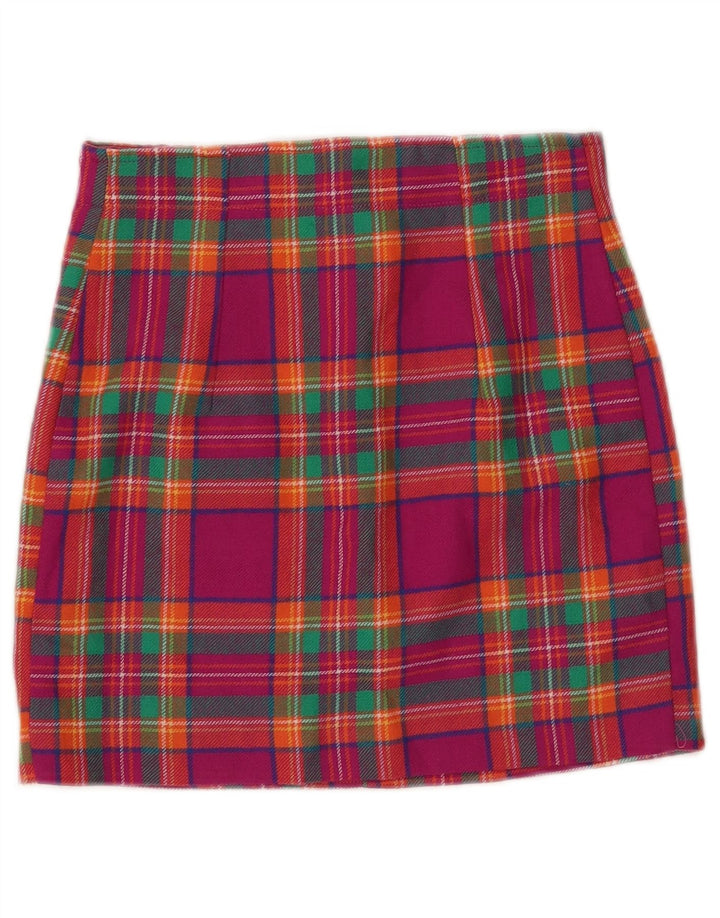Damska spódniczka mini VINTAGE W24 XS w różową kratkę