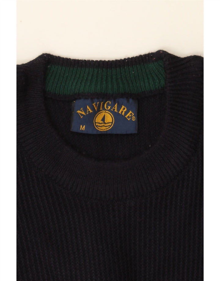 NAVIGARE Mens Crew Neck Jumper Sweater Medium Navy Blue Striped Vintage Navigare and Second-Hand Navigare from Messina Hembry 