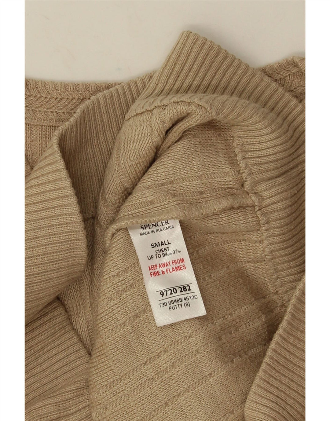 Marks & Spencer Męski sweter z dekoltem w kształcie litery V, mały, beżowy, akrylowy